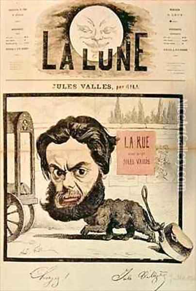 Front page of La Lune with a caricature of Jules Valles and his magazine La Rue Oil Painting - Andre Gill
