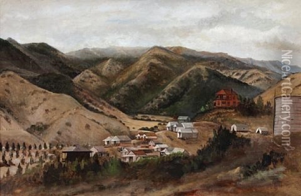 Houses, Believed To Be On Santa Catalina Island Oil Painting - Lockwood de Forest