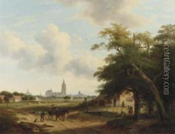 Panoramic View Of The Hague, With The Nieuwe Kerk And The Stjacob's Kerk Beyond Oil Painting - Pieter Daniel van der Burgh