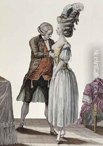 A tailor trying out a fashionable corset on a lady Oil Painting - Le Clere