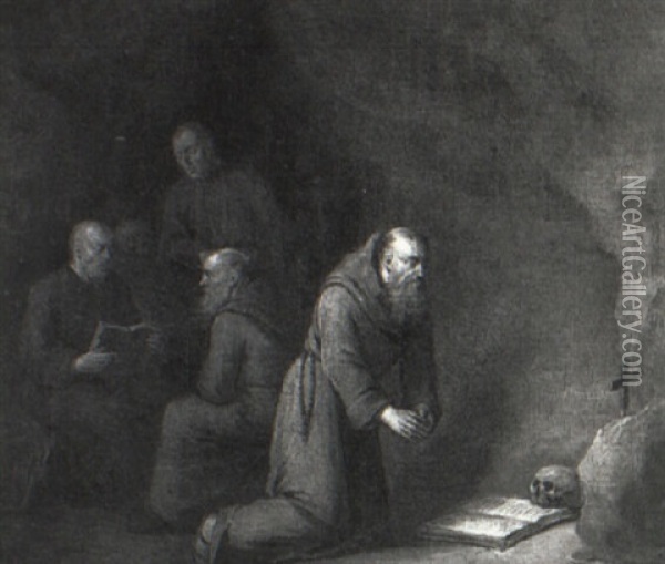 Hermit Monks In A Grotto Oil Painting - Egbert van Heemskerck the Younger