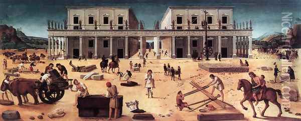 The Building of a Palace 1515-20 Oil Painting - Piero Di Cosimo