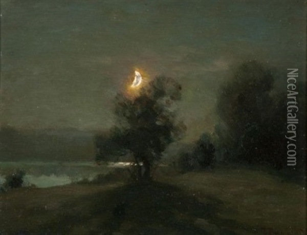 Clair De Lune Sur Le Lac D'aiguebelette Oil Painting - Francois Charles Cachoud