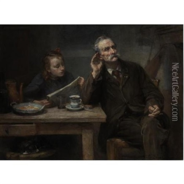 Reading To Grandfather Oil Painting - Charles Clement Denet