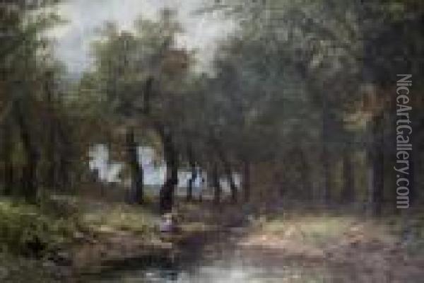 Figure By A Woodland Pool Oil Painting - Jean-Baptiste-Camille Corot