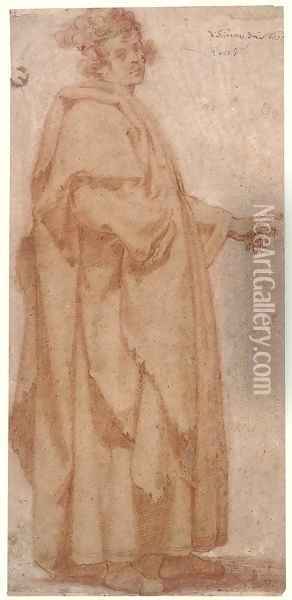 A figure in a long cloak pointing to the left Oil Painting - Masaccio (Tommaso di Giovanni)