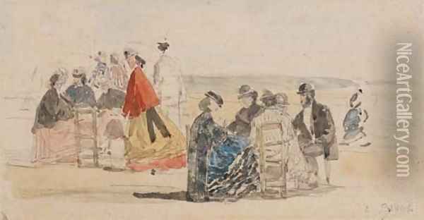 Femmes en crinolines sur la plage Oil Painting - Eugene Boudin