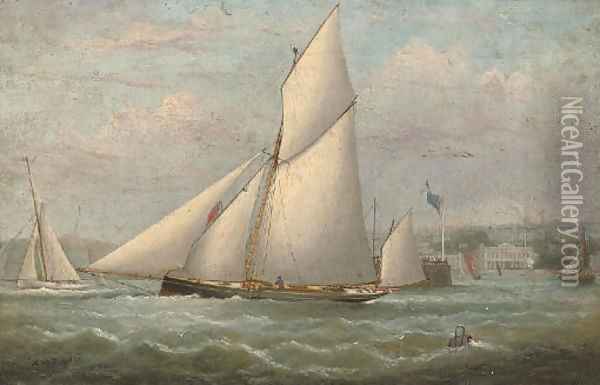Racing cutters tacking inshore off Ryde Pier Oil Painting - Arthur Wellington Fowles