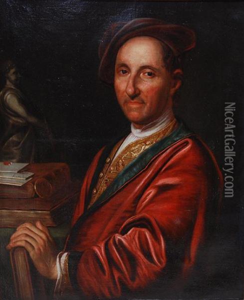 Portrait Of Gentleman With A Book By A Table Oil Painting - Balthasar Denner