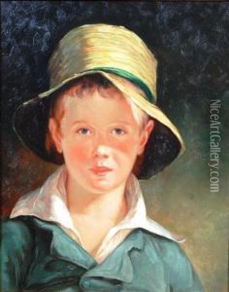 Boy In A Straw Hat Oil Painting - Thomas Wicocks Sully