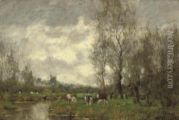 Grazing Cows Near The Waterfront Oil Painting - Arnold Marc Gorter