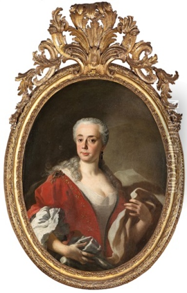 Bildnis Einer Dame Im Roten Kleid Mit Weisem Umhang Oil Painting - Francesco de Mura