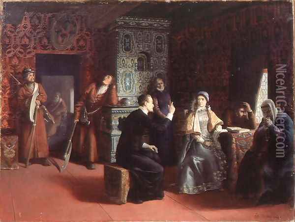 Marina Mniszech under Arrest with A Priest Oil Painting - Mikhail Konstantinovich Klodt