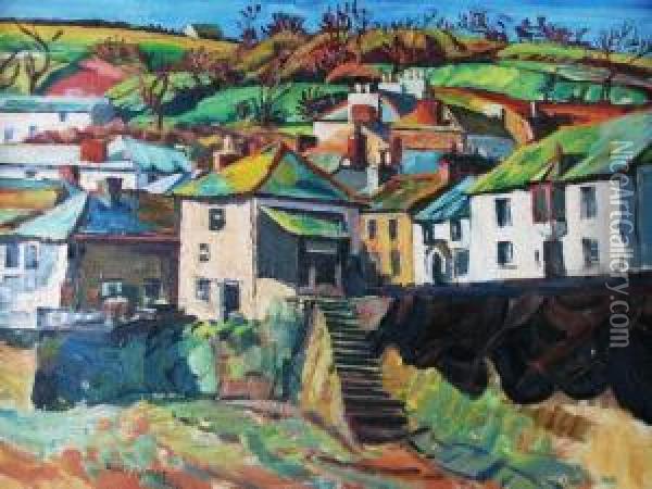 'mousehole, Cornwall' Oil Painting - Rowley Smart