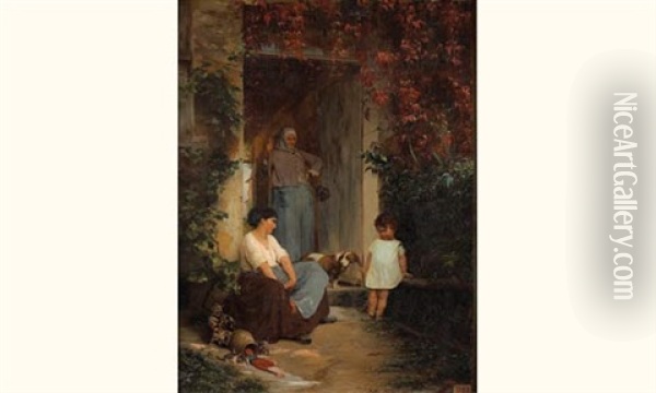 Femme Et Enfant Oil Painting - Amable L. Schneider