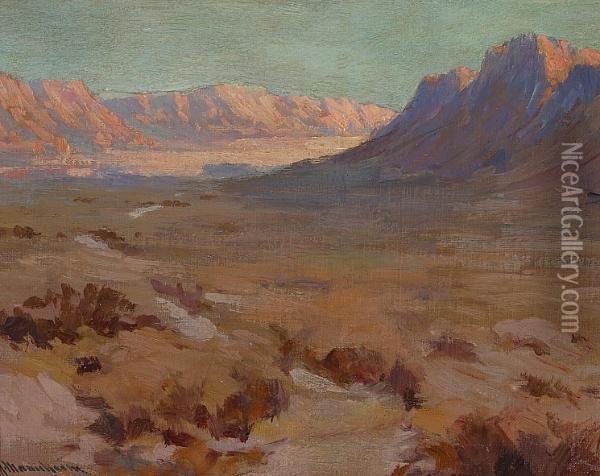 Sun And Shadow In A Desert Valley Oil Painting - Jean Mannheim