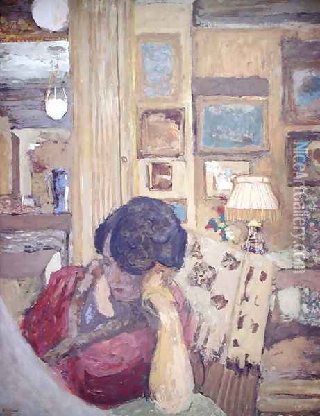 Mme Hessel seated in front of a glassed armoire, 1906 Oil Painting - Jean-Edouard Vuillard