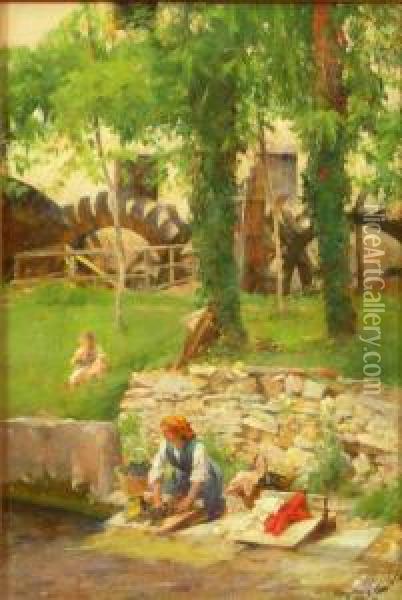 Washing-day Oil Painting - Henry Woods