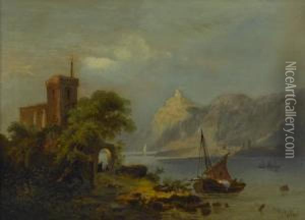 Untitled (boat Alongside The Shore) Oil Painting - John Wallace