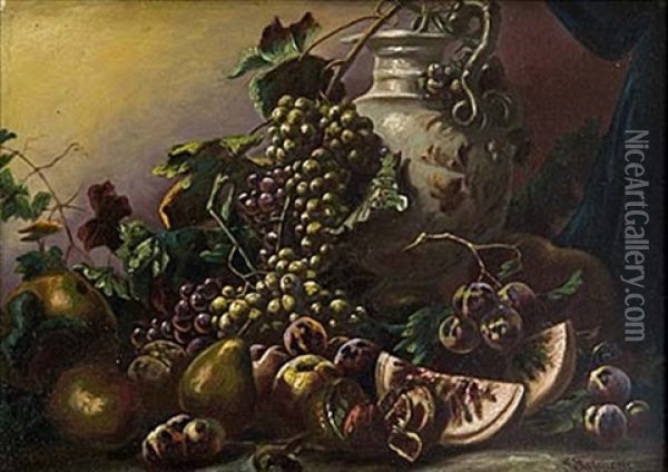Stilleben Med Druvor Och Frukter Oil Painting - Giuseppe Falchetti