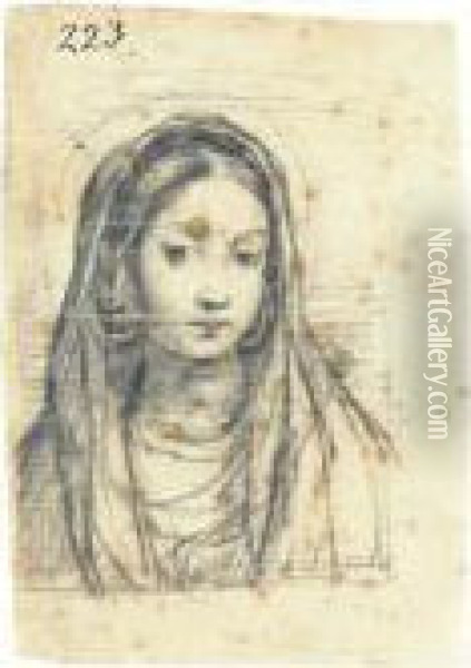The Madonna, Bust-length Oil Painting - Giuseppe Cesari