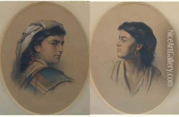 Portrait D'un Napolitain En Buste Portrait D'une Napolitaine En Buste Oil Painting - Eugene Devaux