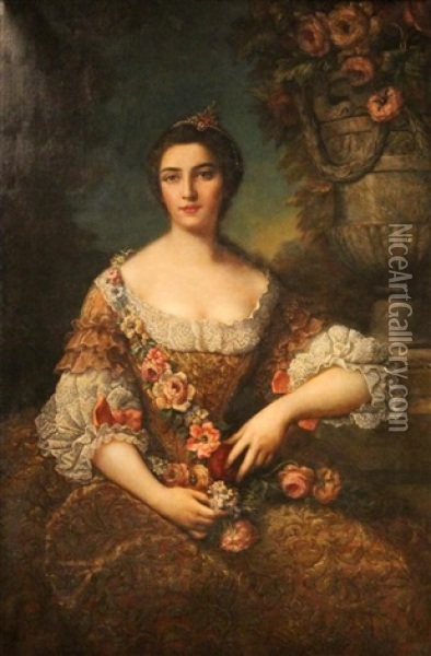 Marquise De Larochethulon, Nee Pleumartin (1730-1761) Oil Painting - Jean Marc Nattier