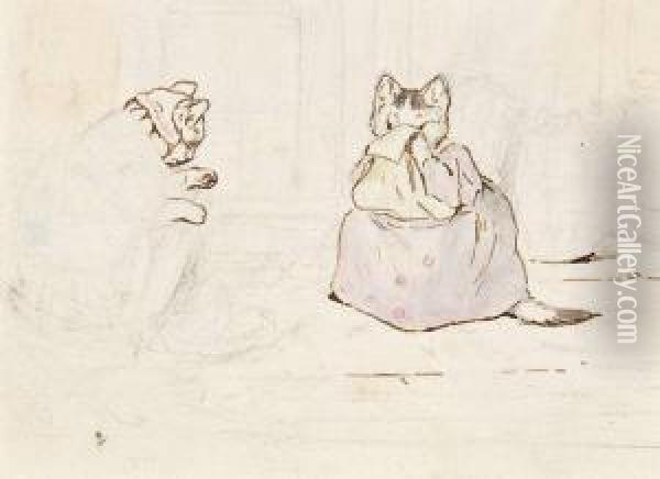 Tabitha Twitchit And Mrs Ribby Oil Painting - Helen Beatrix Potter
