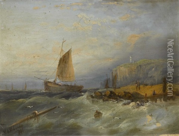 Sturmische Kuste Mit Segelbooten (pair) Oil Painting - William Henry Williamson