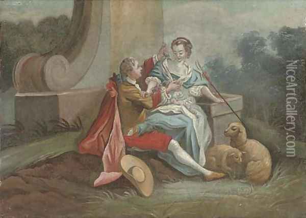 A gentleman courting a shepherdess in a landscape Oil Painting - Philippe Mercier