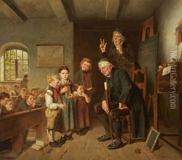 The School Inspector Oil Painting - Friedrich Hiddemann