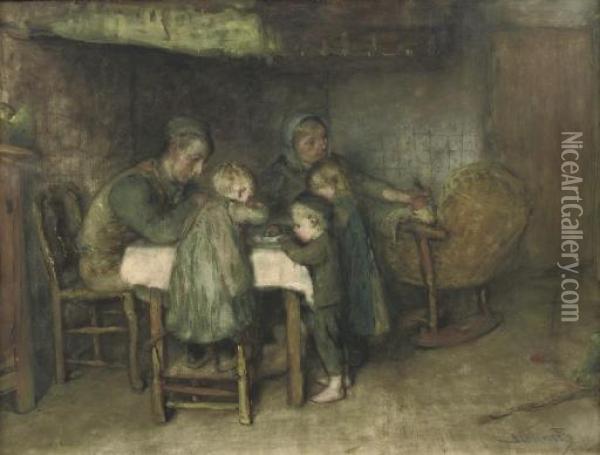 The Family Dinner Oil Painting - Bernardus Johannes Blommers