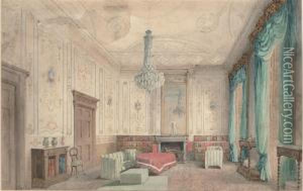 Interior Of A Drawing Room In A Country House Oil Painting - George Pyne