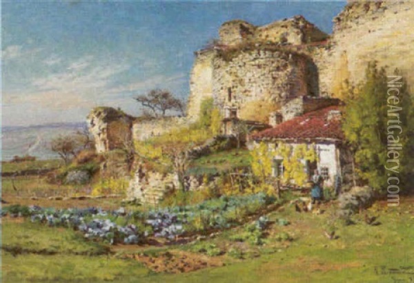 Fruhlingsgarten An Den Mauern Einer Alten Ruine Oil Painting - Alfred Renaudin