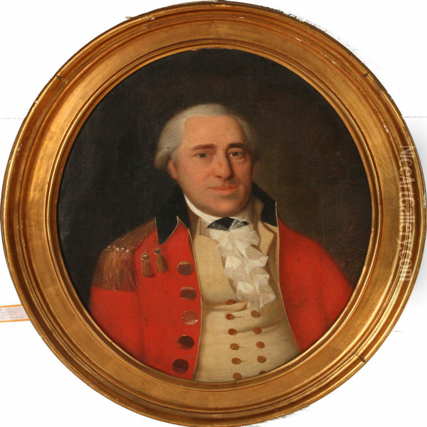 Portrait Of Major Rosenorn In Red Uniform Jacket And Whitevest Oil Painting - Hans Hansen