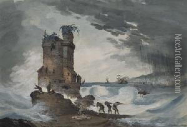 Raging Sea With Shipwreck Victims. Oil Painting - Antonio Maria Ii Zanetti