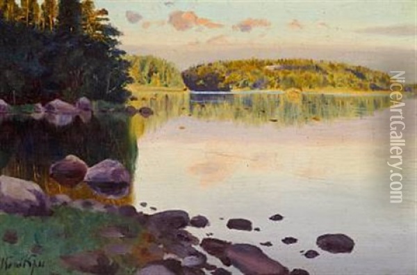 Sunset By A Lake, Northern Russia Oil Painting - Konstantin Yakovlevich Kryzhitsky