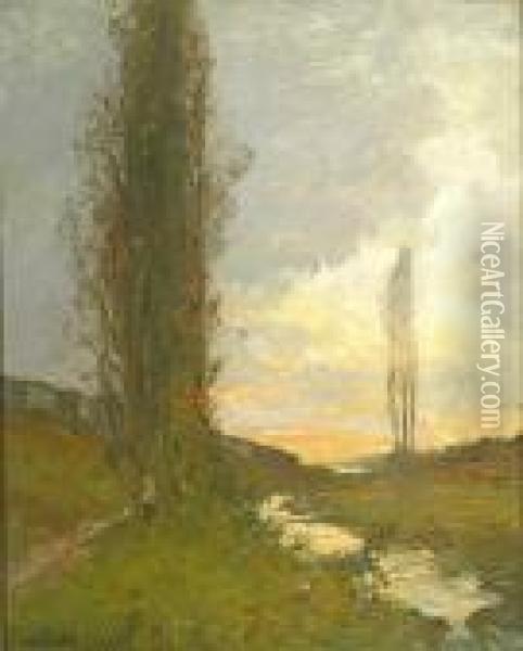 Trees Alongside A Stream At Dusk Oil Painting - Louis Alexandre Cabie