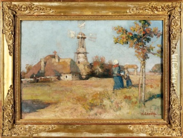 Personnages Aupres D'un Moulin Oil Painting - Auguste Louis Lepere