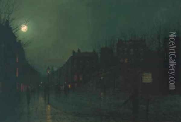 View of Heath Street by Night Oil Painting - John Atkinson Grimshaw