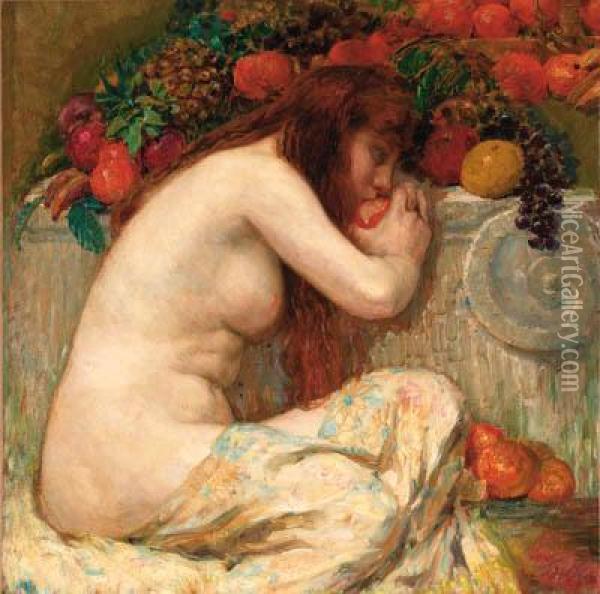 Femme Nue Mangeant Un Fruit Oil Painting - Leon Francois Comerre