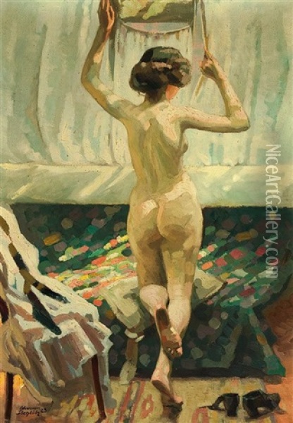 Am Fenster (weiblicher Ruckenakt) Oil Painting - Martin Lehmann-Steglitz