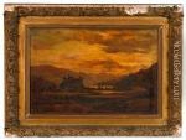 A Landscape At Sunset With A Castle In Thedistance Oil Painting - Samuel Bough