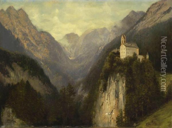 Burg Mit Kirche Auf Einem Felssporn Oil Painting - Karl Millner