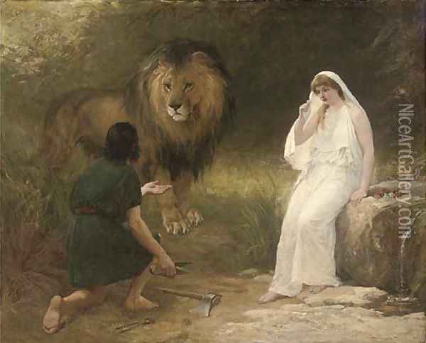 Una and the Lion Oil Painting - Heywood Hardy