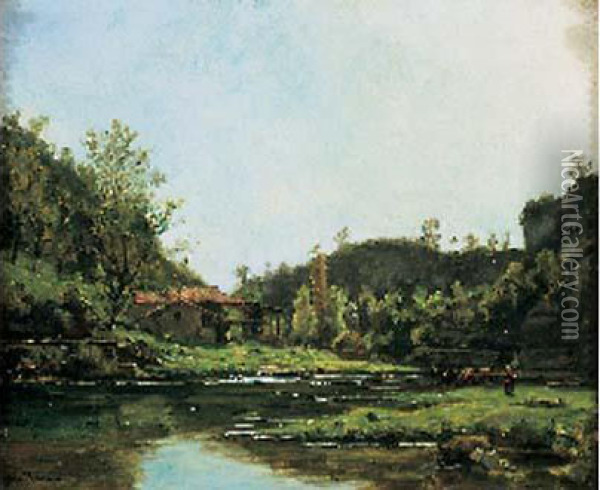 Bord De Riviere Oil Painting - Gustave Allemand