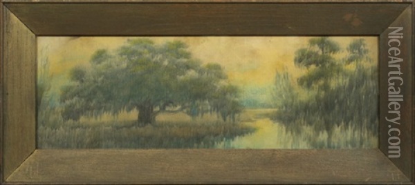 Louisiana Bayou Landscape With Oak And Cypress Trees Oil Painting - Alexander John Drysdale
