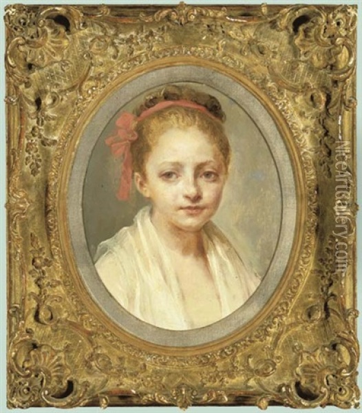 Portrait Of A Girl, Bust-length, In A White Chemise Oil Painting - Nicolas Bernard Lepicie