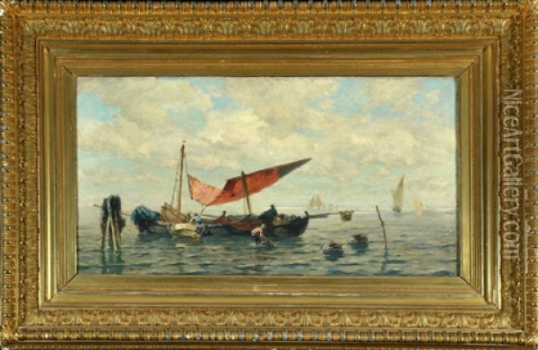 Fischer Mit Boot Beim Einholen Ihres Fangs Oil Painting - Ludwig Dill