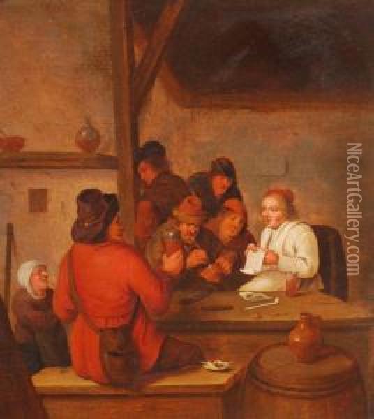 A Tavern Interior With Peasants Drinking Oil Painting - Bartholomeus Molenaer